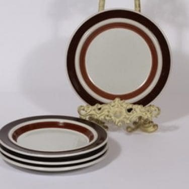 Arabia Rosmarin lautaset, ruskea, 4 kpl, suunnittelija Ulla Procope, raitakoriste