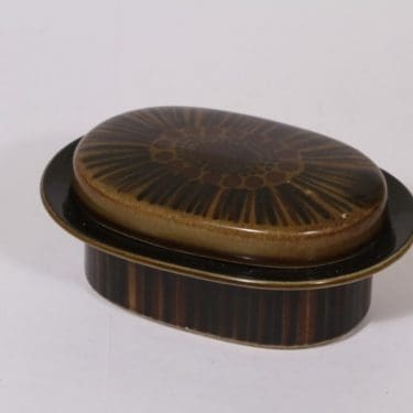 Arabia Kosmos rasia, ruskea, suunnittelija Gunvor Olin-Grönqvist, soikea, puhalluskoriste