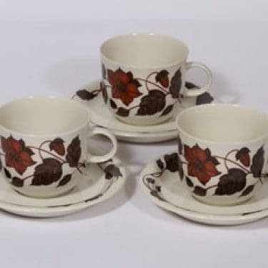Arabia Tea for two teekupit, ruskea, 3 kpl, suunnittelija Gunvor Olin-Grönqvist, serikuva