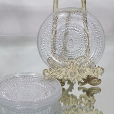 Nuutajärvi Kastehelmi lautaset, kirkas, 4 kpl, suunnittelija Oiva Toikka, pieni, kirkas