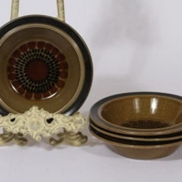 Arabia Kosmos lautaset, syvä, 4 kpl, suunnittelija Gunvor Olin-Grönqvist, syvä, puhalluskoriste