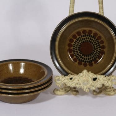 Arabia Kosmos lautaset, syvä, 4 kpl, suunnittelija Gunvor Olin-Grönqvist, syvä, puhalluskoriste