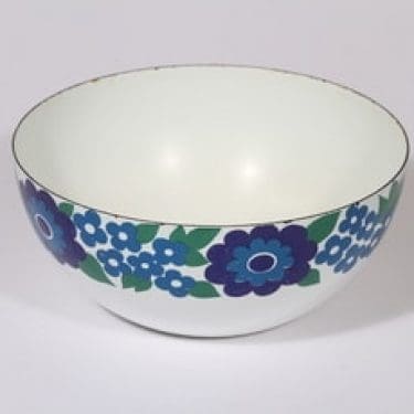 Finel Elisa kulho, sininen, suunnittelija Esteri Tomula, kukka-aihe, retro