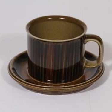 Arabia Kosmos muki ja lautanen, ruskea, suunnittelija Gunvor Olin-Grönqvist,