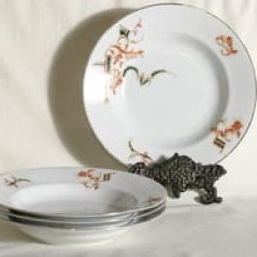 Arabia lautaset, syvä, 4 kpl, suunnittelija , syvä, siirtokuva, tuntematon koriste