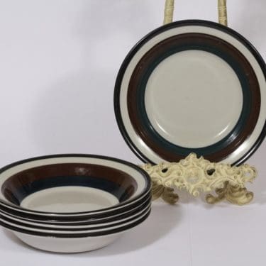 Arabia Kaira lautaset, syvä, 6 kpl, suunnittelija Anja Jaatinen-Winqvist, syvä, raitakoriste