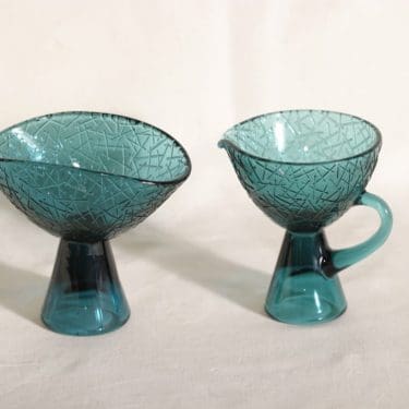 Riihimäen lasi sokerikko ja kermakko, turkoosi, suunnittelija ,