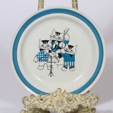 Arabia Mirri lasten lautanen, käsinmaalattu, suunnittelija , käsinmaalattu, serikuva, Kissa-aihe