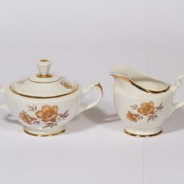 Arabia Myrna sokerikko ja kermakko, suunnittelija Olga Osol, serikuva, kukka-aihe