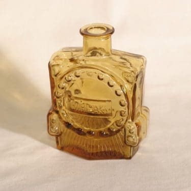 Riihimäen lasi Veturipullo koristepullo, amber, suunnittelija Erkkitapio Siiroinen,