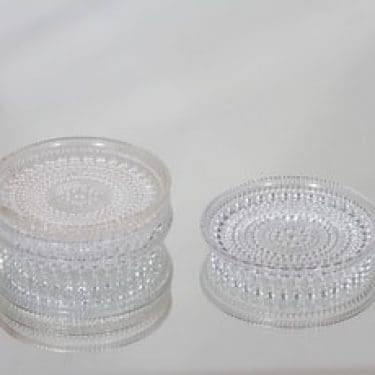 Nuutajärvi Kastehelmi kupinaluset, kirkas, 4 kpl, suunnittelija Oiva Toikka,