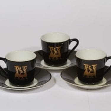 Arabia tilattu koriste kahvikupit, musta, 3 kpl, suunnittelija , serikuva