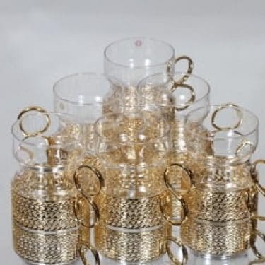 Iittala Tsaikka teelasit, kirkas, 6 kpl, suunnittelija Timo Sarpaneva, kullattu