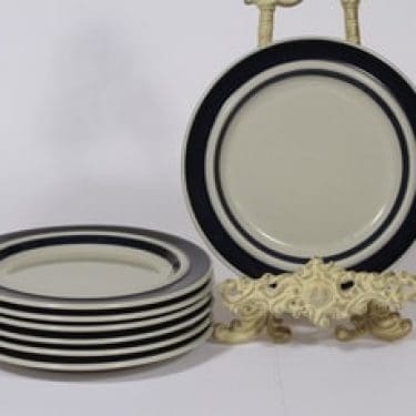 Arabia Anemone lautaset, matala, 7 kpl, suunnittelija Ulla Procope, matala, raitakoriste