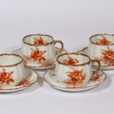Arabia kukkakuvio teekupit, oranssi, 4 kpl, suunnittelija , siirtokuva, kukka-aihe