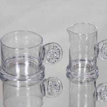Riihimäen lasi Lasiset sokerikko ja kermakko, kirkas, suunnittelija Erkkitapio Siiroinen,