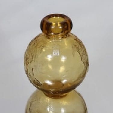 Riihimäen lasi Tellus koristepullo, amber, suunnittelija Erkkitapio Siiroinen, pieni