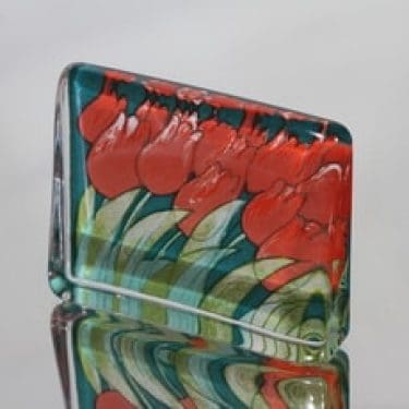 Iittala Tulppaanit lasikortti, kirkas, suunnittelija Heljä Liukko-Sundström, pieni, serikuva