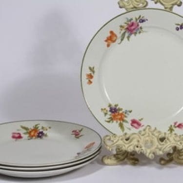 Arabia Kesäkukka lautaset, matala, 4 kpl, suunnittelija , matala, siirtokuva, vihreäraita, kukka-aihe