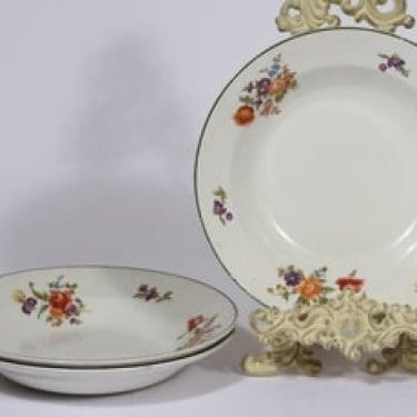 Arabia Kesäkukka lautaset, syvä, 3 kpl, suunnittelija , syvä, siirtokuva, vihreäraita, kukka-aihe