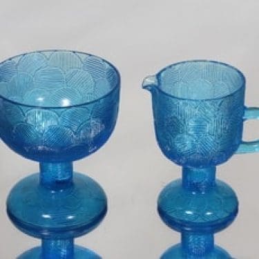 Nuutajärvi Miranda sokerikko ja kermakko, sininen, suunnittelija Heikki Orvola,