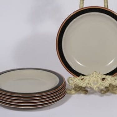 Arabia Reimari lautaset, 6 kpl, suunnittelija Inkeri Leivo, pieni, raitakoriste