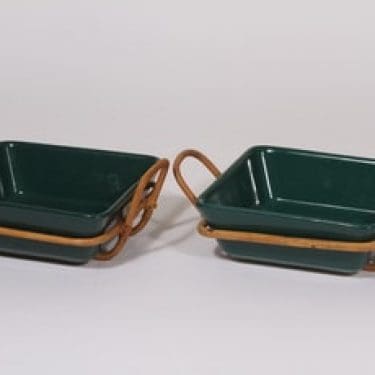 Arabia Kilta kulhot, vihreä, 2 kpl, suunnittelija Kaj Franck, rottinkikahva