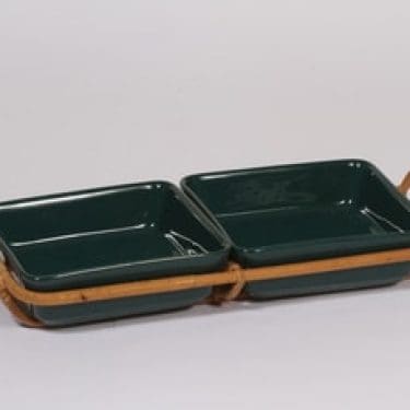 Arabia Kilta kulhot, vihreä, 2 kpl, suunnittelija Kaj Franck, rottinkikahva