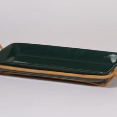 Arabia Kilta vati, vihreä, suunnittelija Kaj Franck, kapea, rottinkikahva