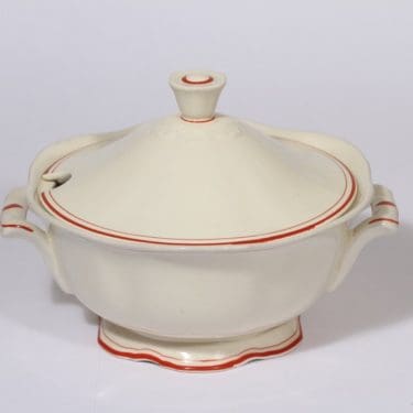 Arabia Arki liemikulho, punainen, suunnittelija , raitakoriste