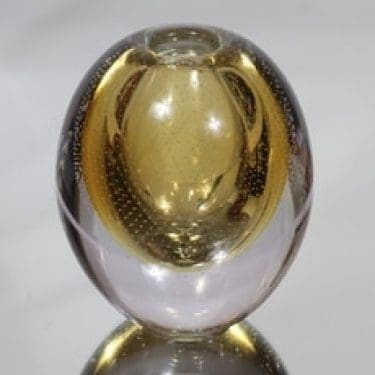 Nuutajärvi Huntu taide-esine, keltainen, suunnittelija Gunnel Nyman, suuri, massiivinen