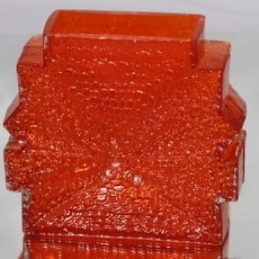 Riihimäen lasi Stellaria maljakko, oranssi, suunnittelija Nanny Still, massiivinen, retro