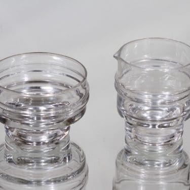 Iittala Pisaranrengas sugar bowl and creamer, clear, Timo Sarpaneva