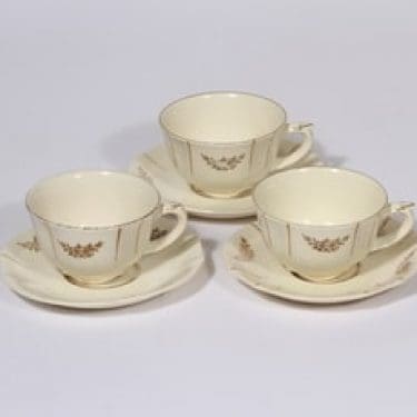 Arabia Irja kahvikupit, 3 kpl, suunnittelija , painokoriste, kullattu