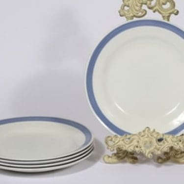 Arabia Sinivalko lautaset, raitakoriste, 5 kpl, suunnittelija Kurt Ekholm,