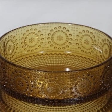 Riihimäen lasi Grapponia kulho, amber, suunnittelija Nanny Still,