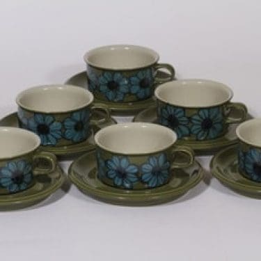 Arabia S teekupit, käsinmaalattu, 6 kpl, suunnittelija Hilkka-Liisa Ahola, käsinmaalattu, signeerattu