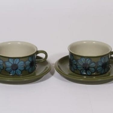 Arabia S teekupit, käsinmaalattu, 2 kpl, suunnittelija Hilkka-Liisa Ahola, käsinmaalattu, signeerattu