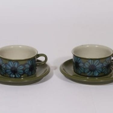 Arabia S teekupit, käsinmaalattu, 2 kpl, suunnittelija Hilkka-Liisa Ahola, käsinmaalattu, signeerattu