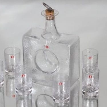 Iittala Mini karahvi ja lasit, kirkas, 6 kpl, suunnittelija Tapio Wirkkala, pieni