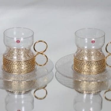 Iittala Tsaikka teelasit ja lautaset, 23 cl, 2 kpl, suunnittelija Timo Sarpaneva, 23 cl, kullattu