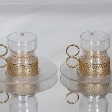 Iittala Tsaikka teelasit ja lautaset, 23 cl, 2 kpl, suunnittelija Timo Sarpaneva, 23 cl, kullattu
