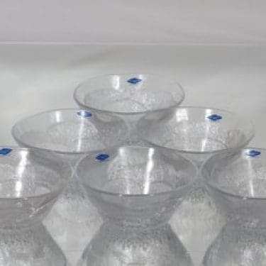 Nuutajärvi Pioni annoskulhot, kirkas, 6 kpl, suunnittelija Oiva Toikka, pieni