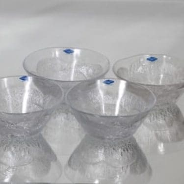 Nuutajärvi Pioni annoskulhot, kirkas, 4 kpl, suunnittelija Oiva Toikka, pieni