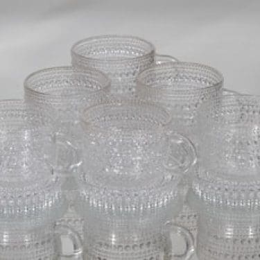 Nuutajärvi Kastehelmi kahvikupit, kirkas, 6 kpl, suunnittelija Oiva Toikka,