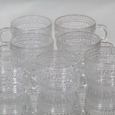 Nuutajärvi Kastehelmi kahvikupit, kirkas, 7 kpl, suunnittelija Oiva Toikka,