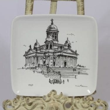 Arabia Partiolautanen koristelaatta, Helsingin tuomiokirkko, suunnittelija Henrik Tikkanen, Helsingin tuomiokirkko, pieni, serikuva