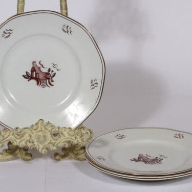 Arabia Satu alkupalalautaset, matala, 4 kpl, suunnittelija Ensio Viitala, matala, siirtokuva, art deco