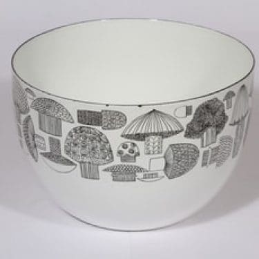 Finel Tatti kulho, mustavalkoinen, suunnittelija Esteri Tomula, serikuva, sieniaihe