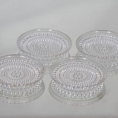 Nuutajärvi Kastehelmi lautaset, kirkas, 4 kpl, suunnittelija Oiva Toikka, pieni